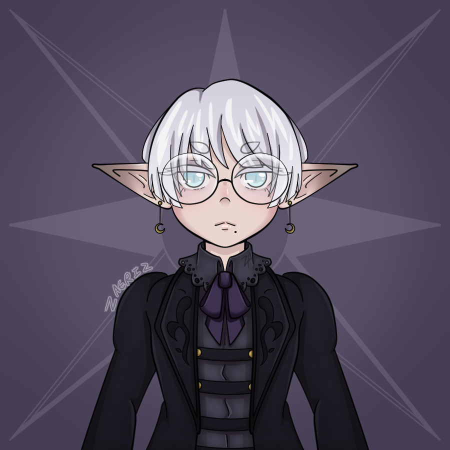 Art of Fufumun, a very fancy lalafell with snow white hair and oversized glasses.